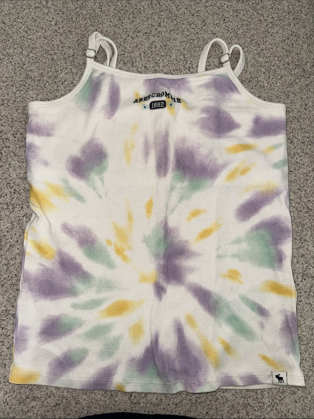 abercrombie kids White Tie-Dye Tank Top with Purple, Yellow, Mint